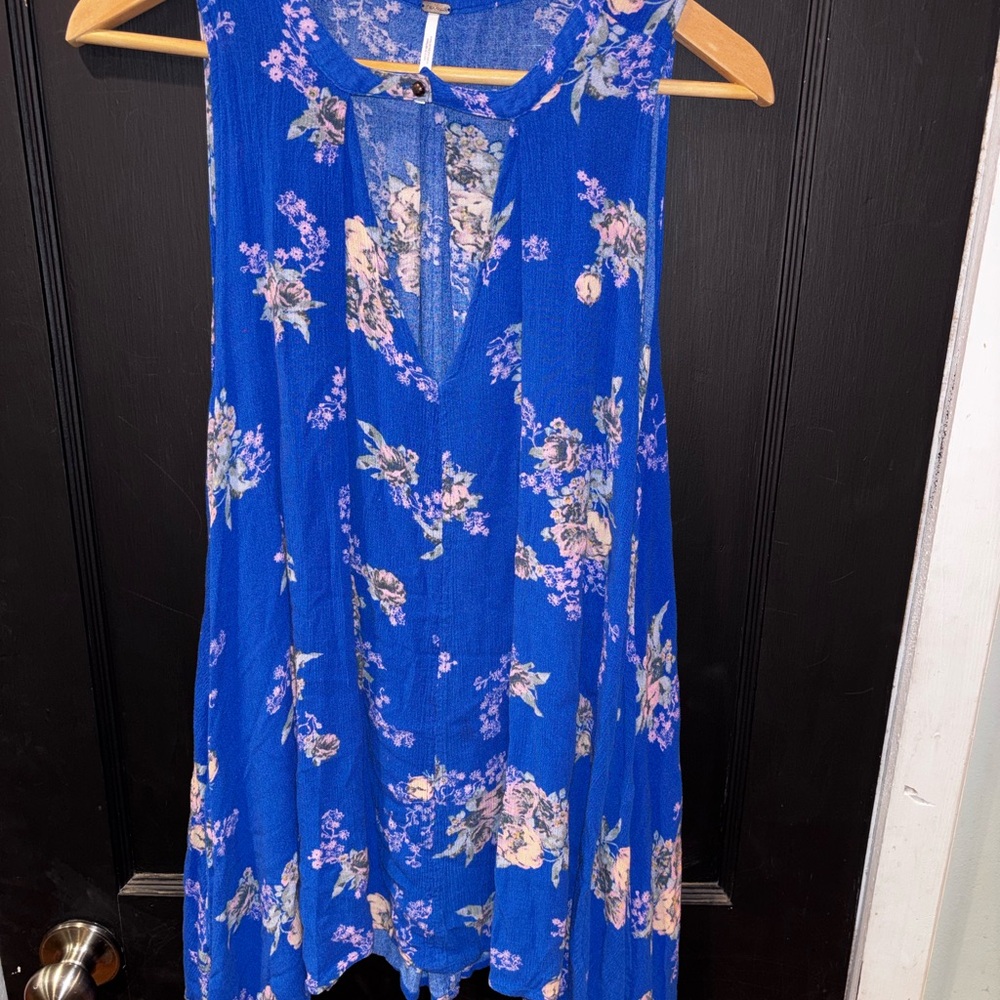 Free People Swing Floral Tunic Mini Dress Boho Festival Blue Size Medium